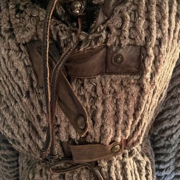 Save The Queen Brown Teddy Jacket with Leather Trim and Hood - Picture 3 of 14